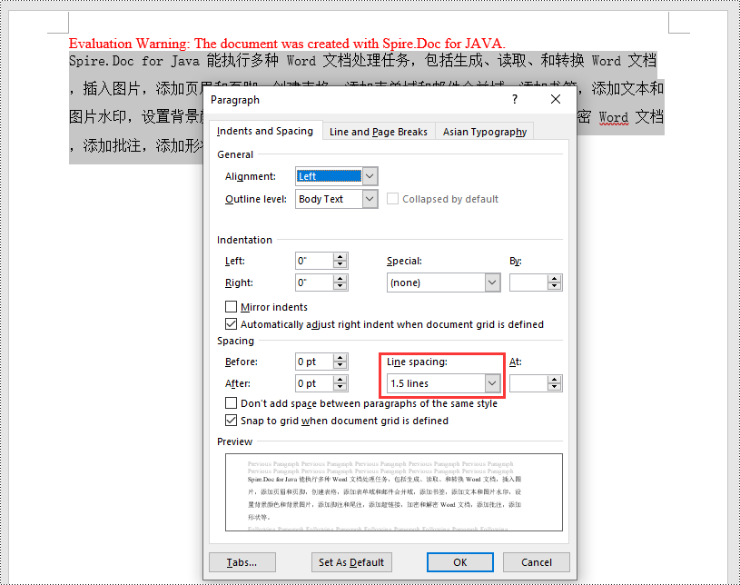 java 设置 word 文档的段落间距和行间距